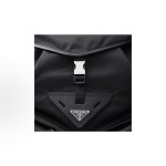 PRADA Re-Nylon enamel-coated triangular metal logo drawstring openable backpack, men\'s black backpack